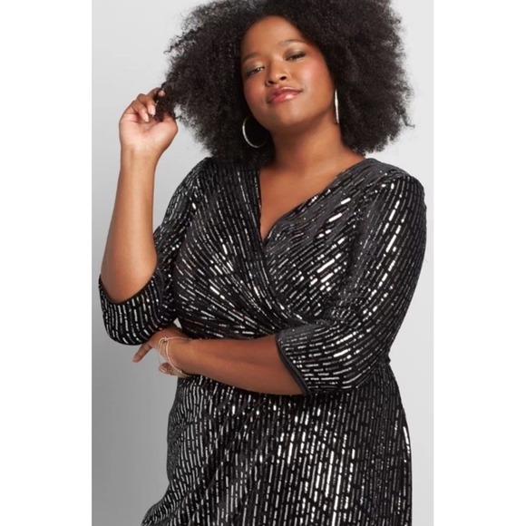 NEW LANE BRYANT CROSSOVER SEQUIN VELVET SHEATH DRESS SZ 16 NWOT - Picture 2 of 4